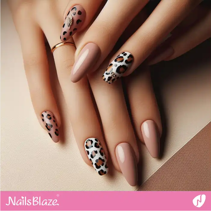 Nude and White Leopard Pattern Nail Design | Animal Print Nails - NB2520